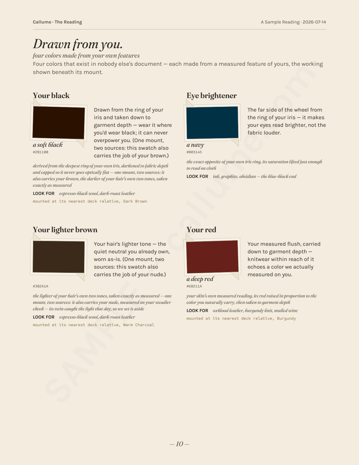 Sample reading page — Drawn from you